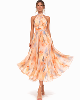 Watercolour Print Halter Neck Midi Occasion Dress | Willow Collection 1