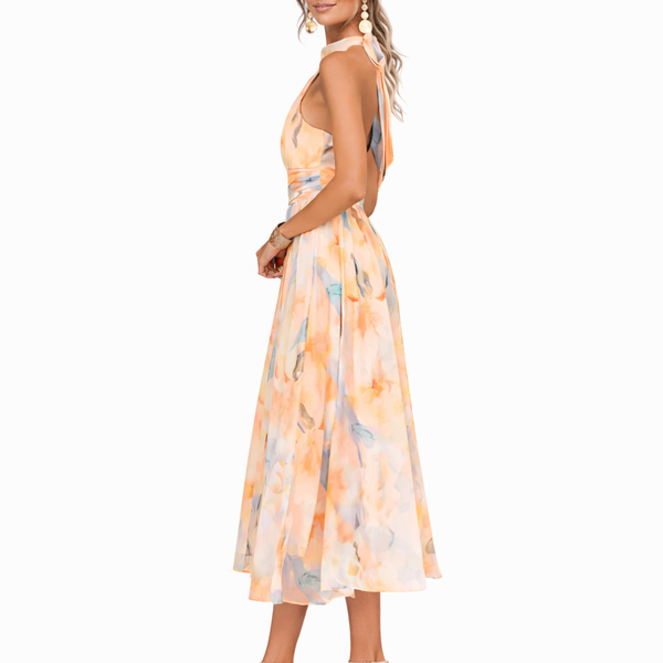 Watercolour Print Halter Neck Midi Occasion Dress | Willow Collection 2
