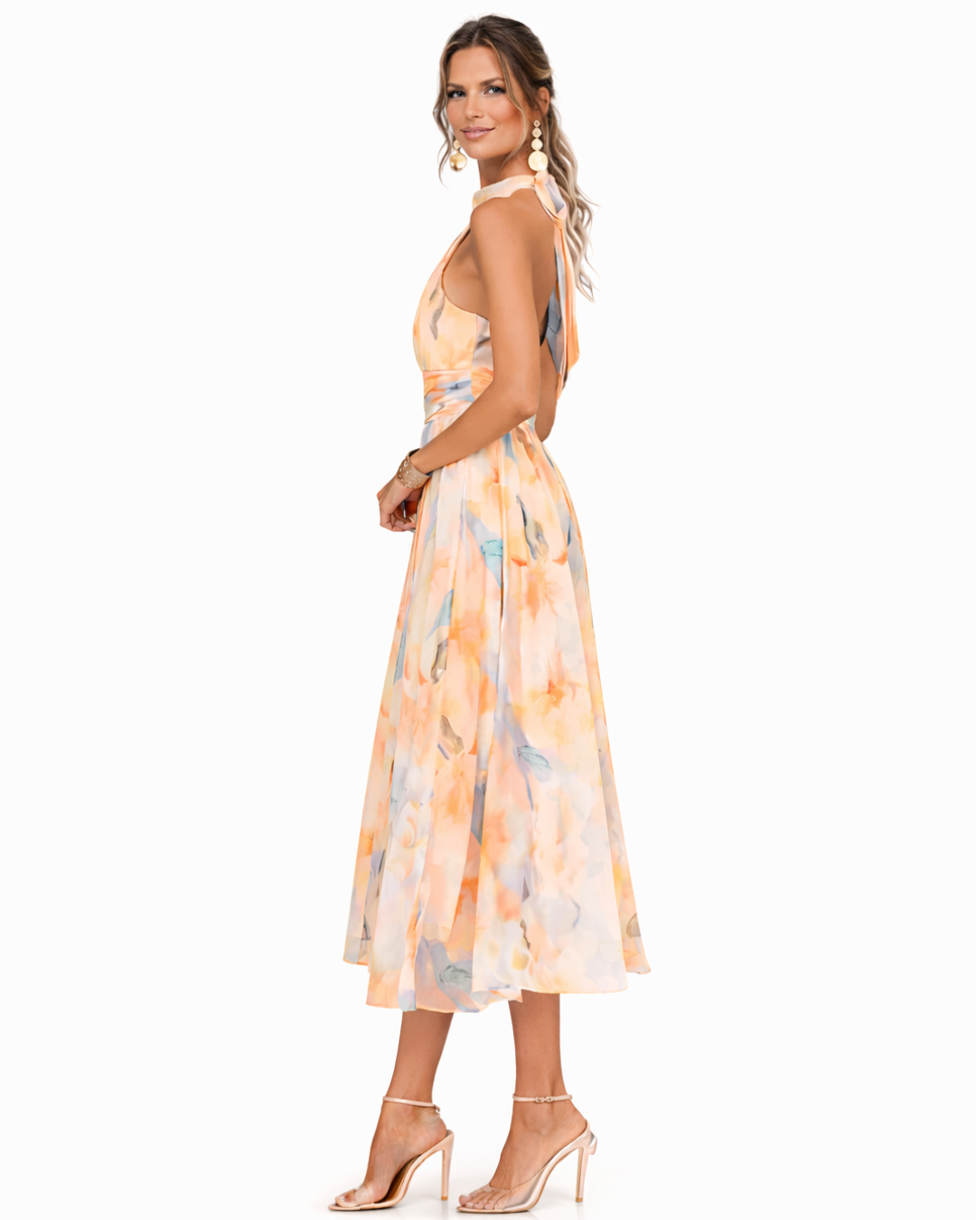 Watercolour Print Halter Neck Midi Occasion Dress | Willow Collection 2