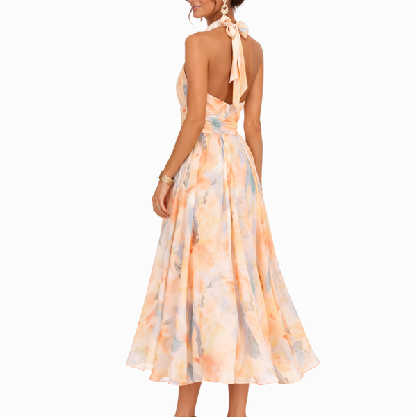 Watercolour Print Halter Neck Midi Occasion Dress | Willow Collection 3