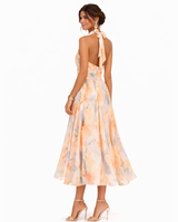 Watercolour Print Halter Neck Midi Occasion Dress | Willow Collection 3