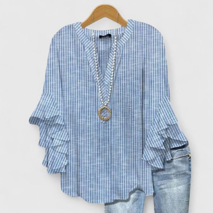 White Floral Print Ruffled Sleeve Comfortable Blouse | Sienna Collection 2