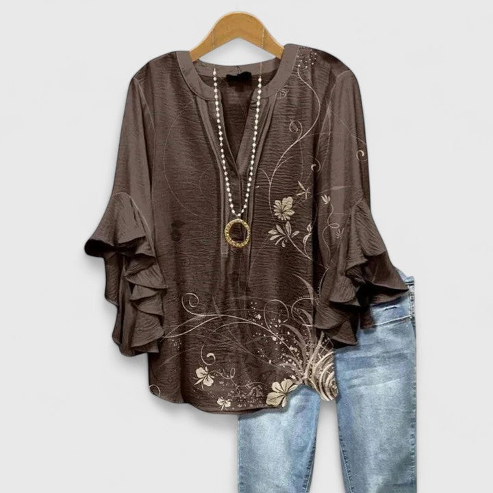 White Floral Print Ruffled Sleeve Comfortable Blouse | Sienna Collection 3