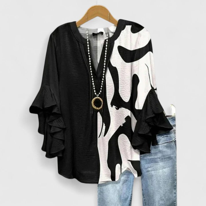 White Floral Print Ruffled Sleeve Comfortable Blouse | Sienna Collection 4