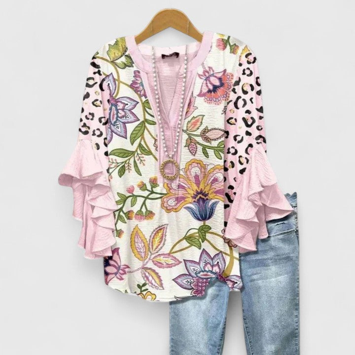 White Floral Print Ruffled Sleeve Comfortable Blouse | Sienna Collection 7
