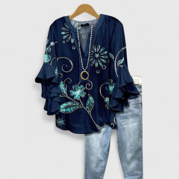 White Floral Print Ruffled Sleeve Comfortable Blouse | Sienna Collection 8