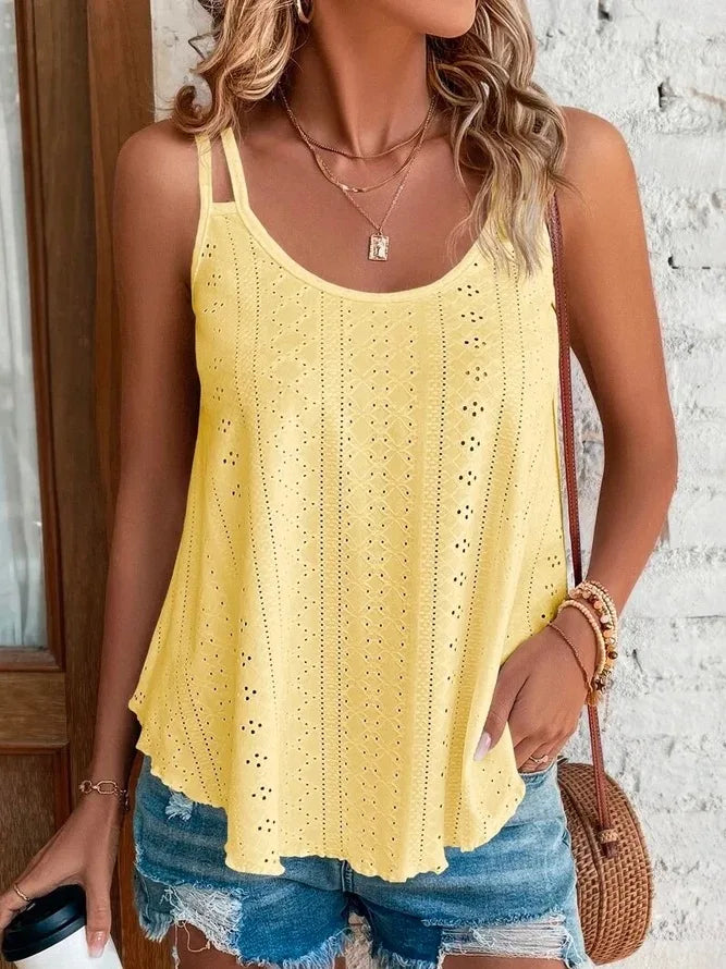 White Hollow-Out Sleeveless Loose Fit Tank Top Casual Beachwear | Serene Collection 7