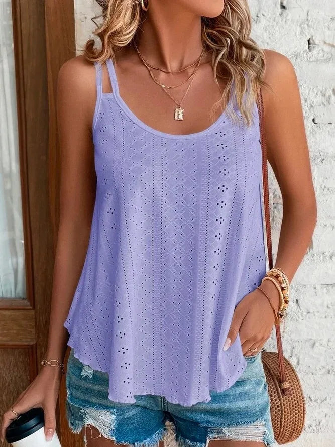 White Hollow-Out Sleeveless Loose Fit Tank Top Casual Beachwear | Serene Collection 8