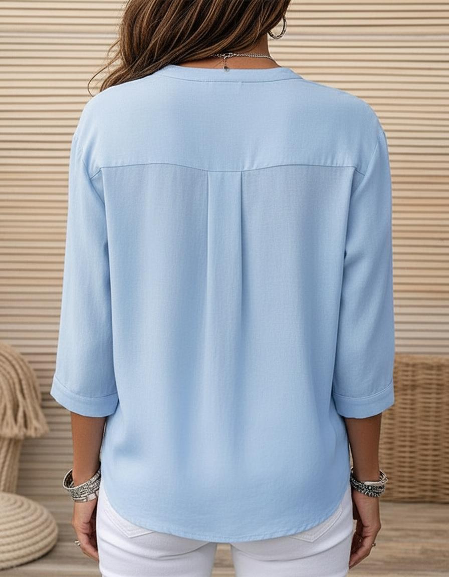 White Pleated Button-Front Three-Quarter Sleeve Smart Fit Blouse | Primrose Collection 2