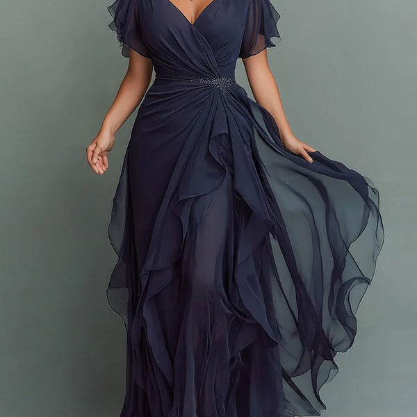 White Rhinestone Waist V-Neck Tiered Maxi Dress | Vespera Collection 0