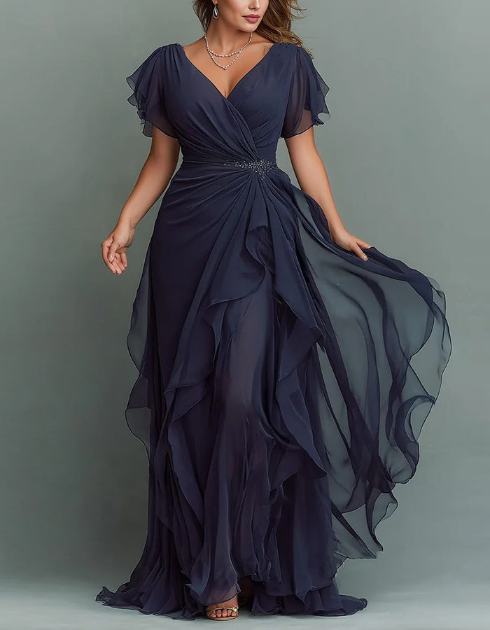 White Rhinestone Waist V-Neck Tiered Maxi Dress | Vespera Collection 0
