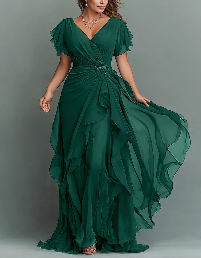 White Rhinestone Waist V-Neck Tiered Maxi Dress | Vespera Collection 10