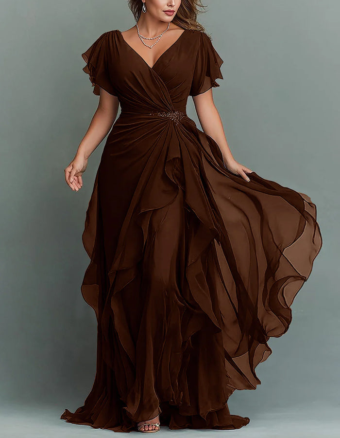 White Rhinestone Waist V-Neck Tiered Maxi Dress | Vespera Collection 13