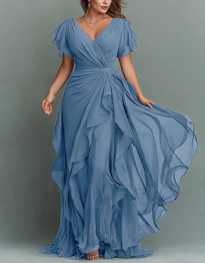 White Rhinestone Waist V-Neck Tiered Maxi Dress | Vespera Collection 14