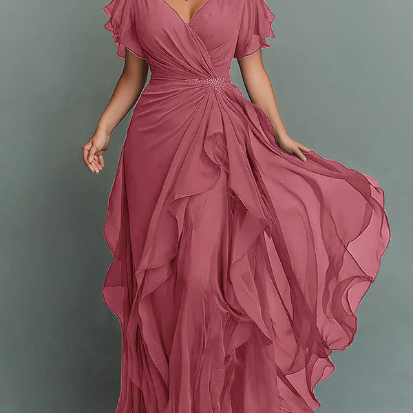 White Rhinestone Waist V-Neck Tiered Maxi Dress | Vespera Collection 2