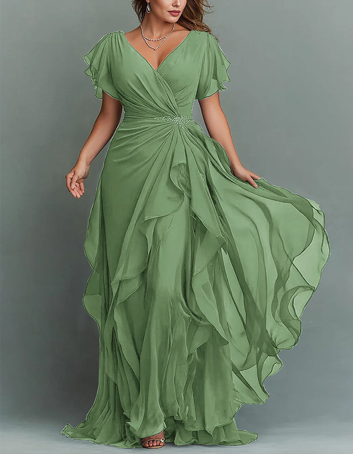 White Rhinestone Waist V-Neck Tiered Maxi Dress | Vespera Collection 9