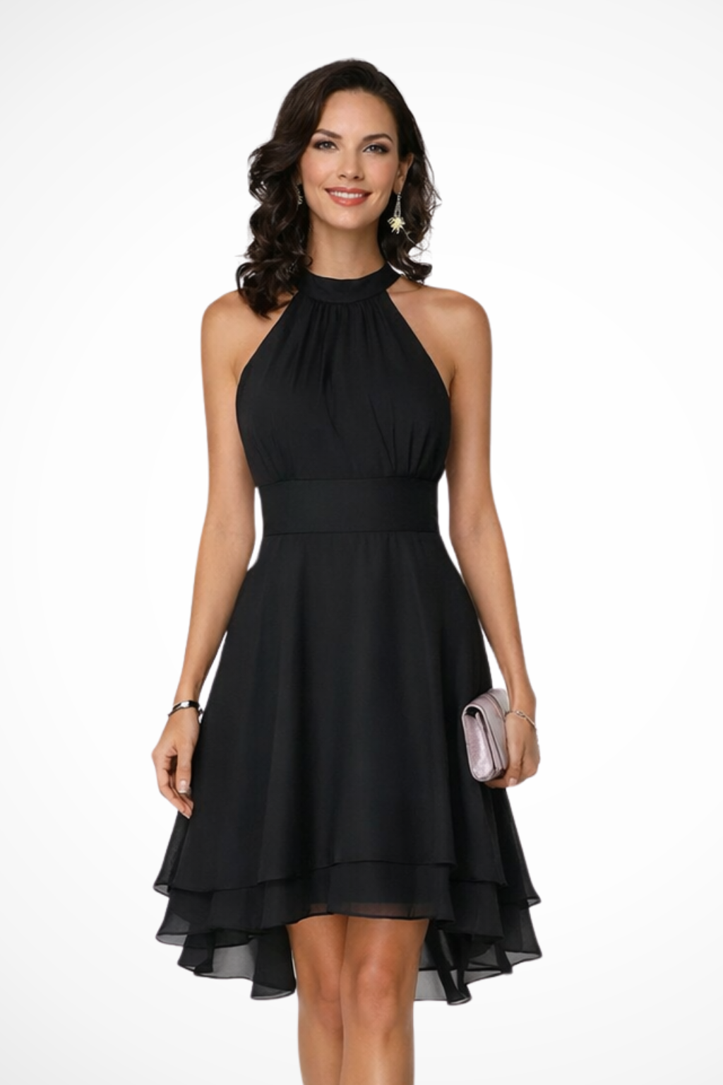 White Ruffle Hem Halter Neck Tiered Mini Party Dress | Haven Collection 0