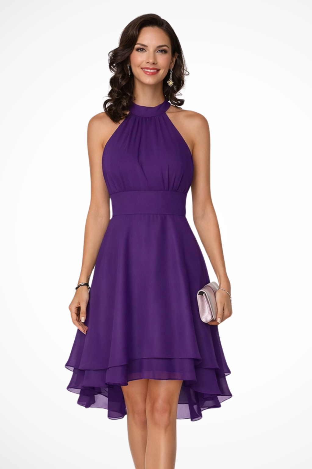 White Ruffle Hem Halter Neck Tiered Mini Party Dress | Haven Collection 3