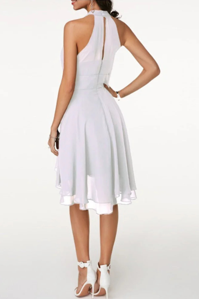 White Ruffle Hem Halter Neck Tiered Mini Party Dress | Haven Collection 6