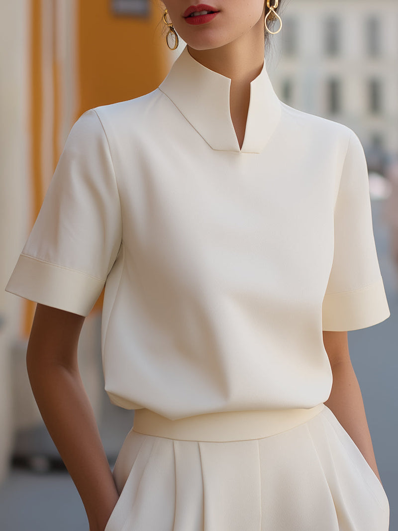 White Structured Short Sleeve Work Blouse | Sorelle Collection 0