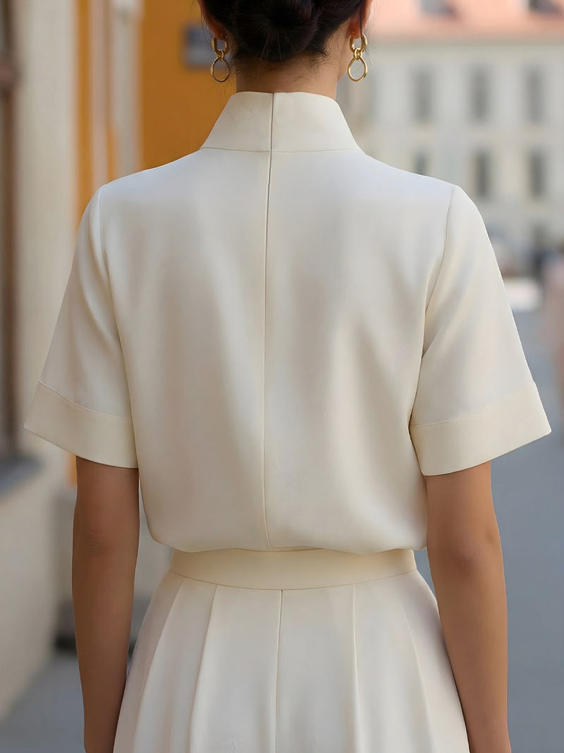 White Structured Short Sleeve Work Blouse | Sorelle Collection 1