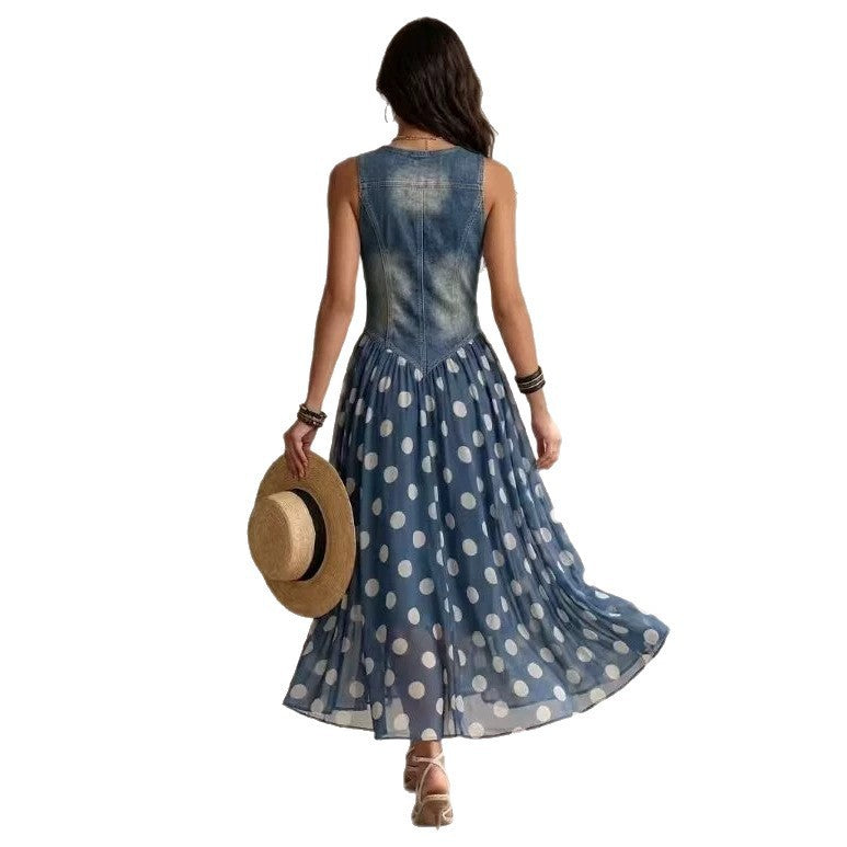 Polka Dot V-Neck Sleeveless Maxi Dress Casual | Yvonne Collection