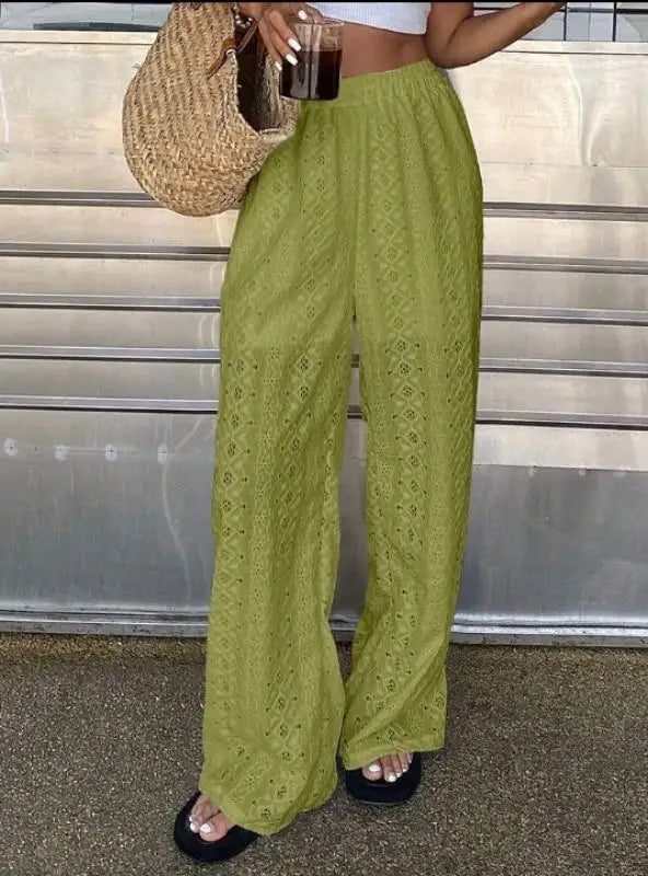 Women's Hollow Out Embroidered Elastic Waist Pants | Elara Collection