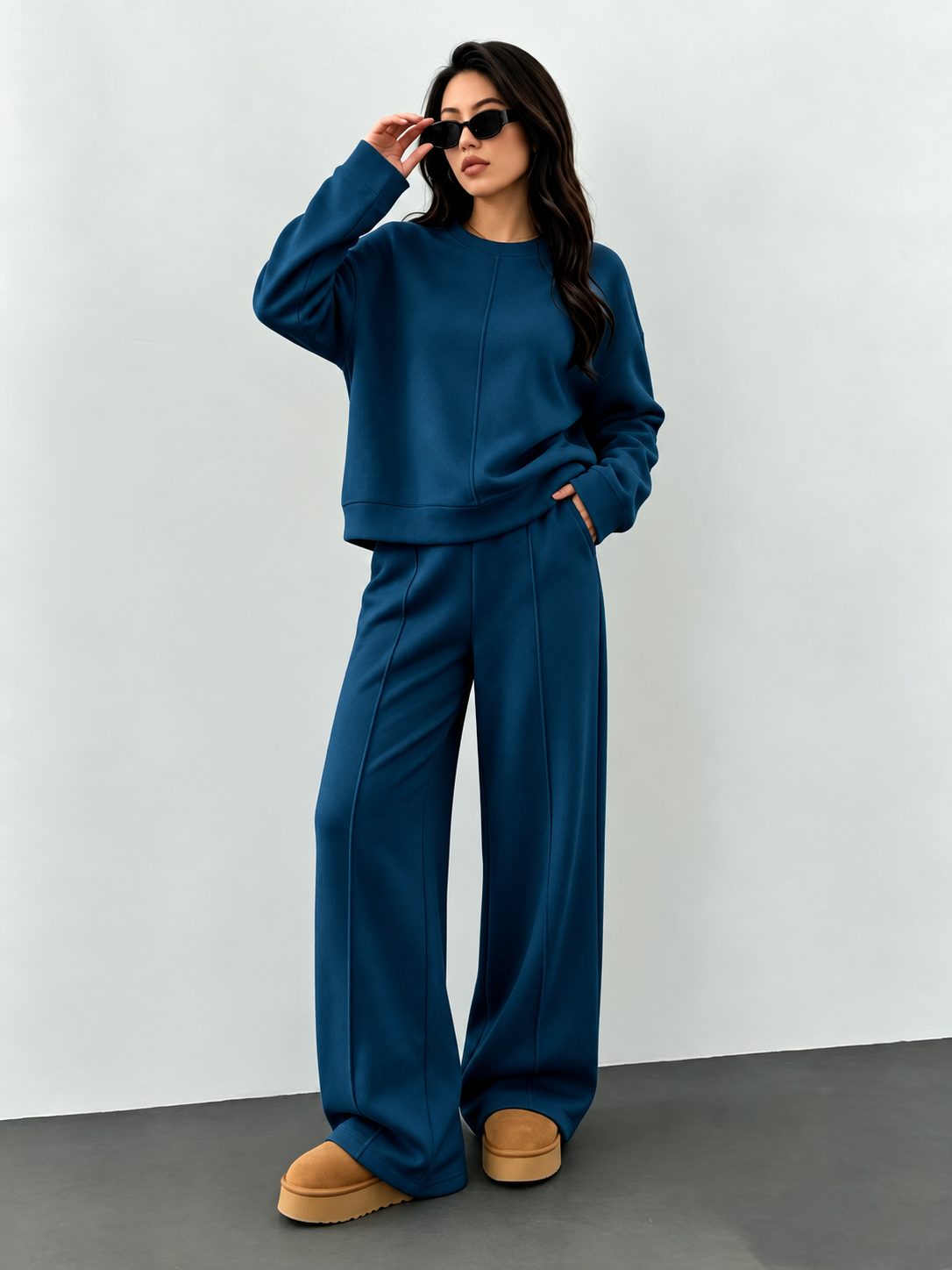 Women's Knit Sweatshirt Tracksuit Set | Casual Loose Long Pants