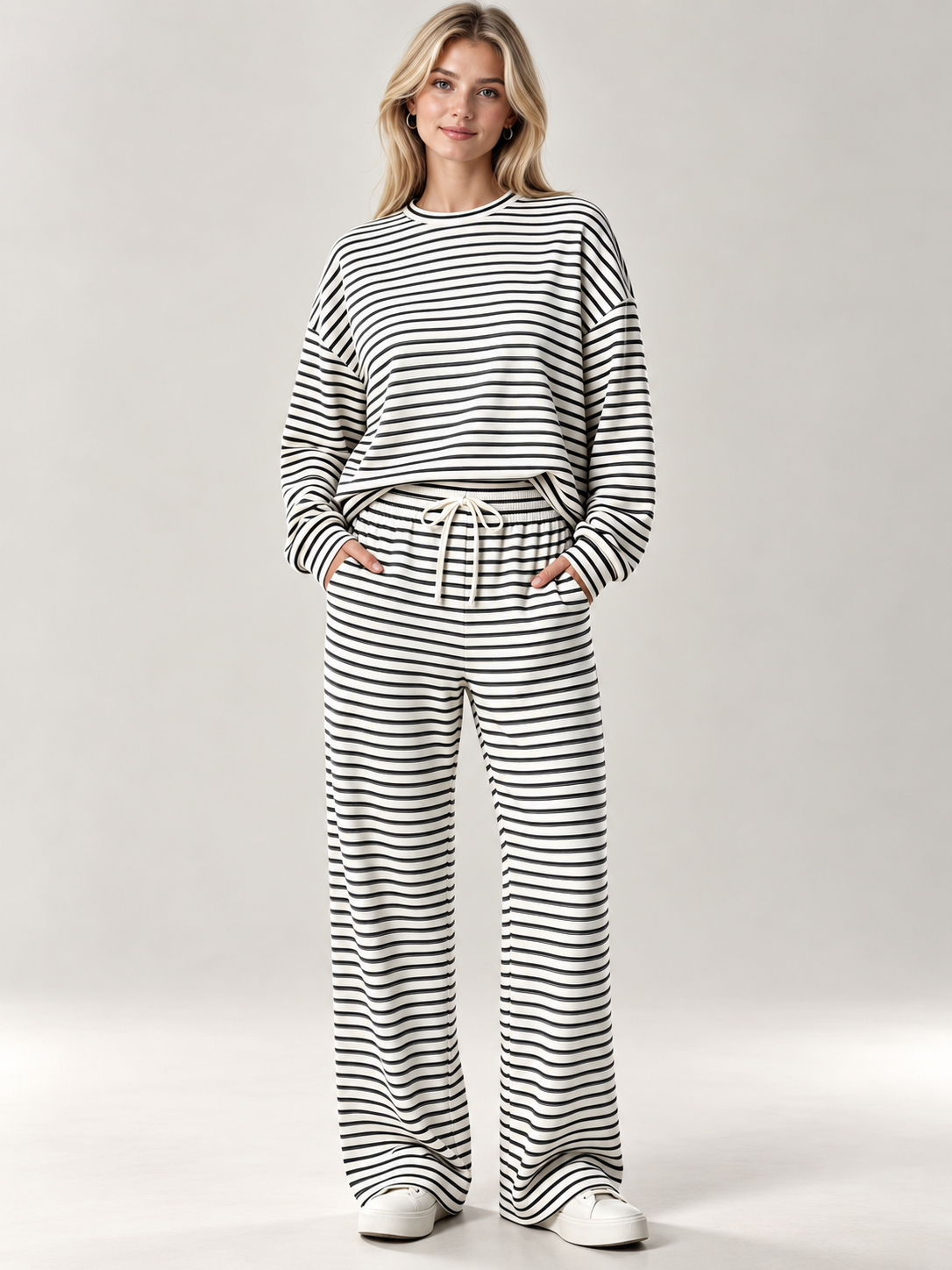 Buy Women's Striped Knit Autumn Pant Set
