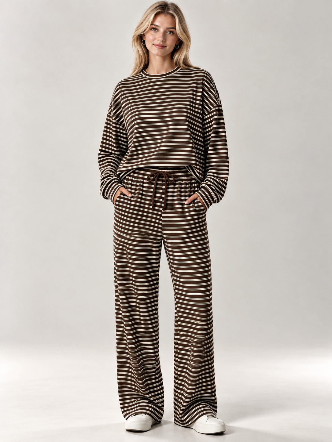Buy Women's Striped Knit Autumn Pant Set