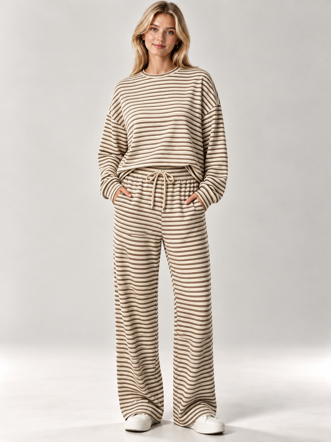 Buy Women's Striped Knit Autumn Pant Set
