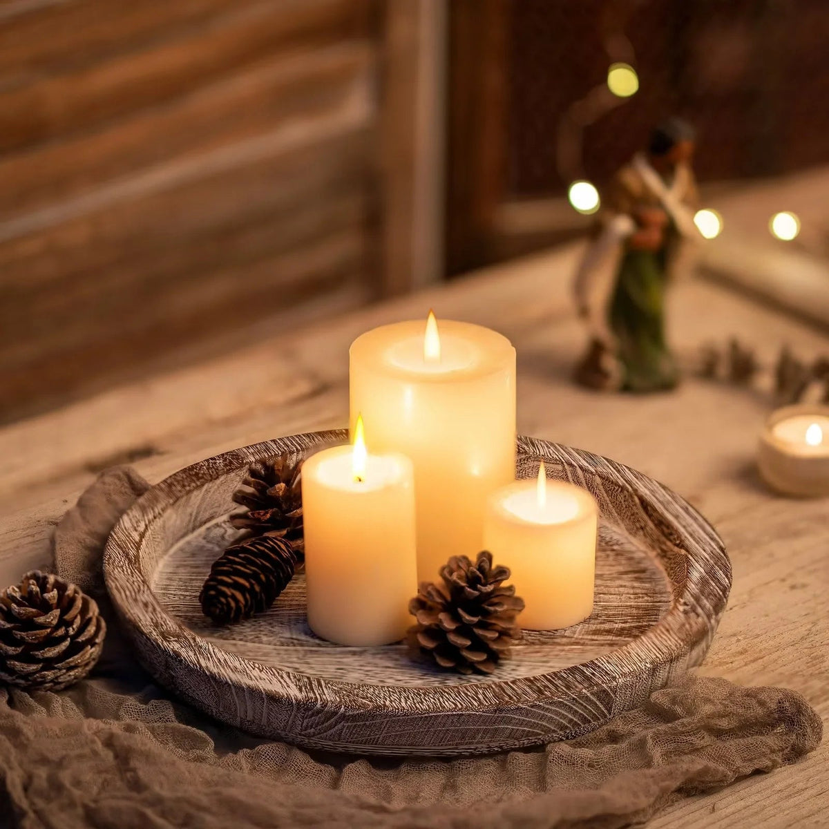 Candle Tray Rustic round Wood Table Centerpiece Decorative Trays Whitewash
