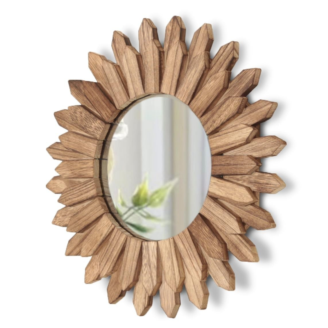 Wall Decor 12 Inch Rustic round Wood Mirror Decorative Boho Sunburst Home