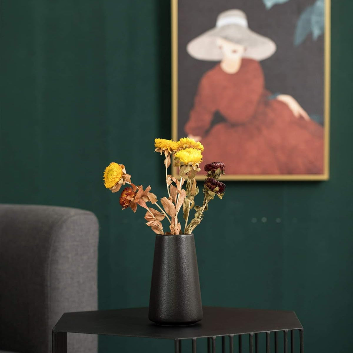 Matte Black Vase - Black Flower Vase, 6" Small Simple Modern Ceramic Vases for Flower/Pampas Grass, Minimalist Farmhouse Boho Vase for Centerpieces, Home Decor, Bathroom Decor