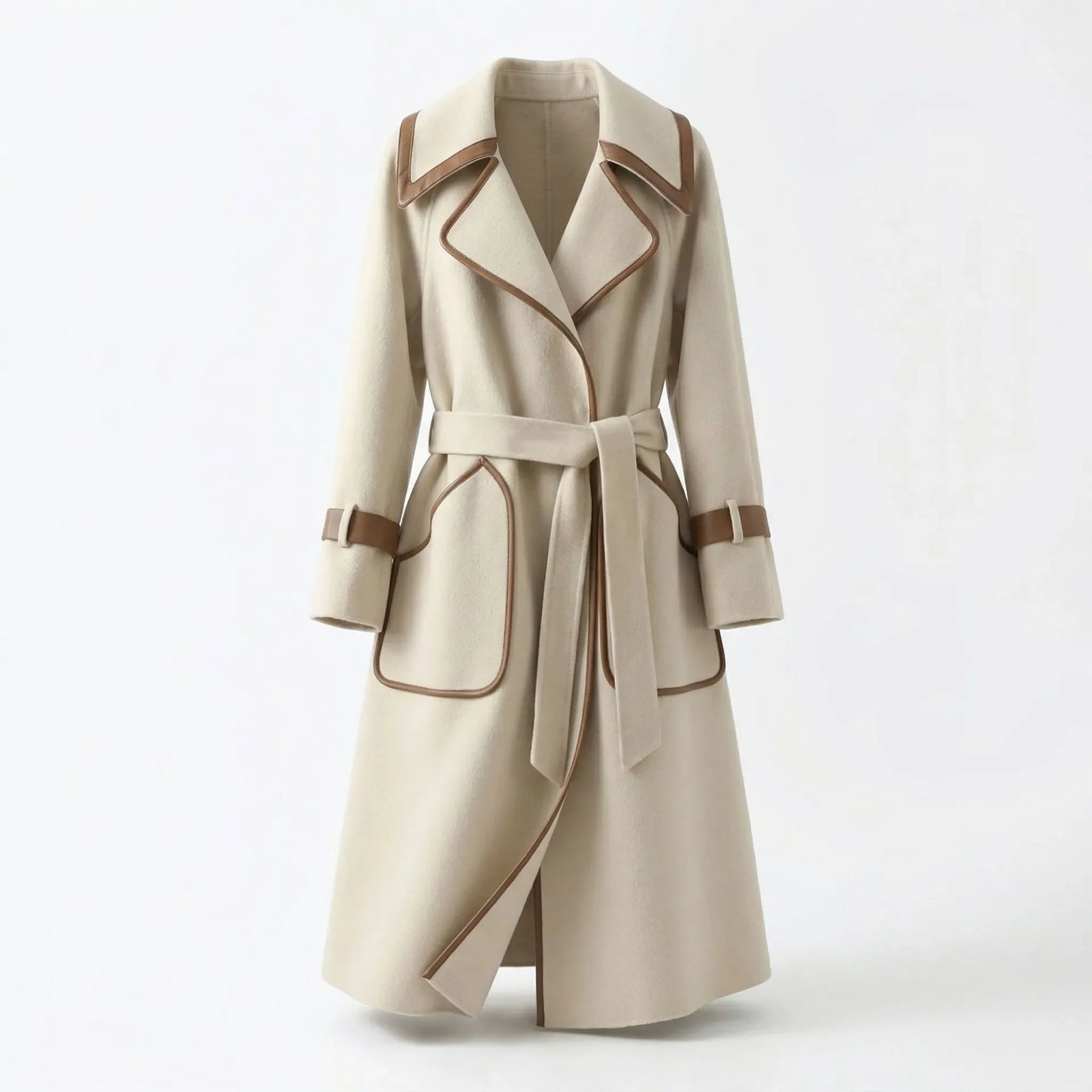 Belted Lapel Long Sleeve Loose Wool Overcoat Workwear | Vesper Collection