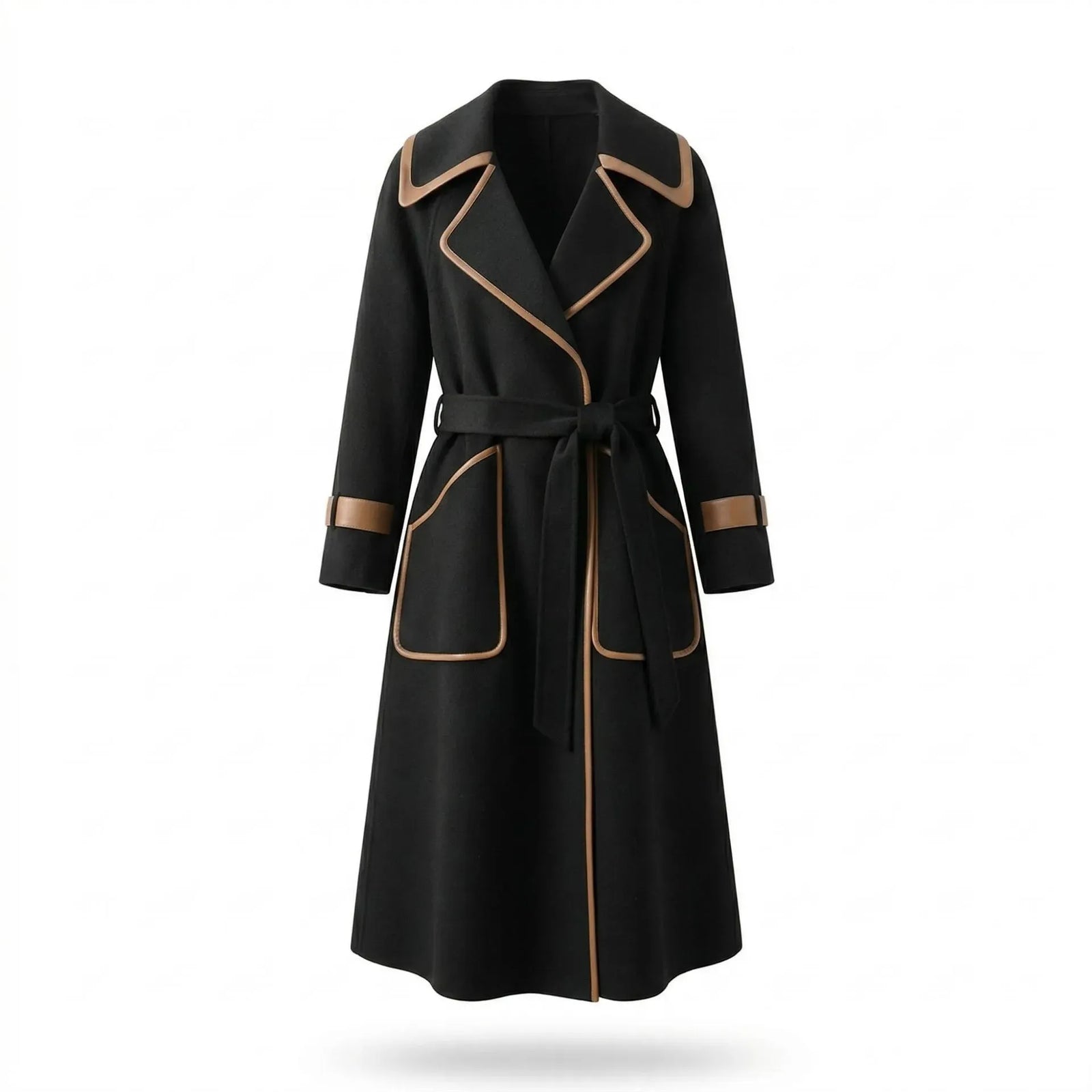 Belted Lapel Long Sleeve Loose Wool Overcoat Workwear | Vesper Collection