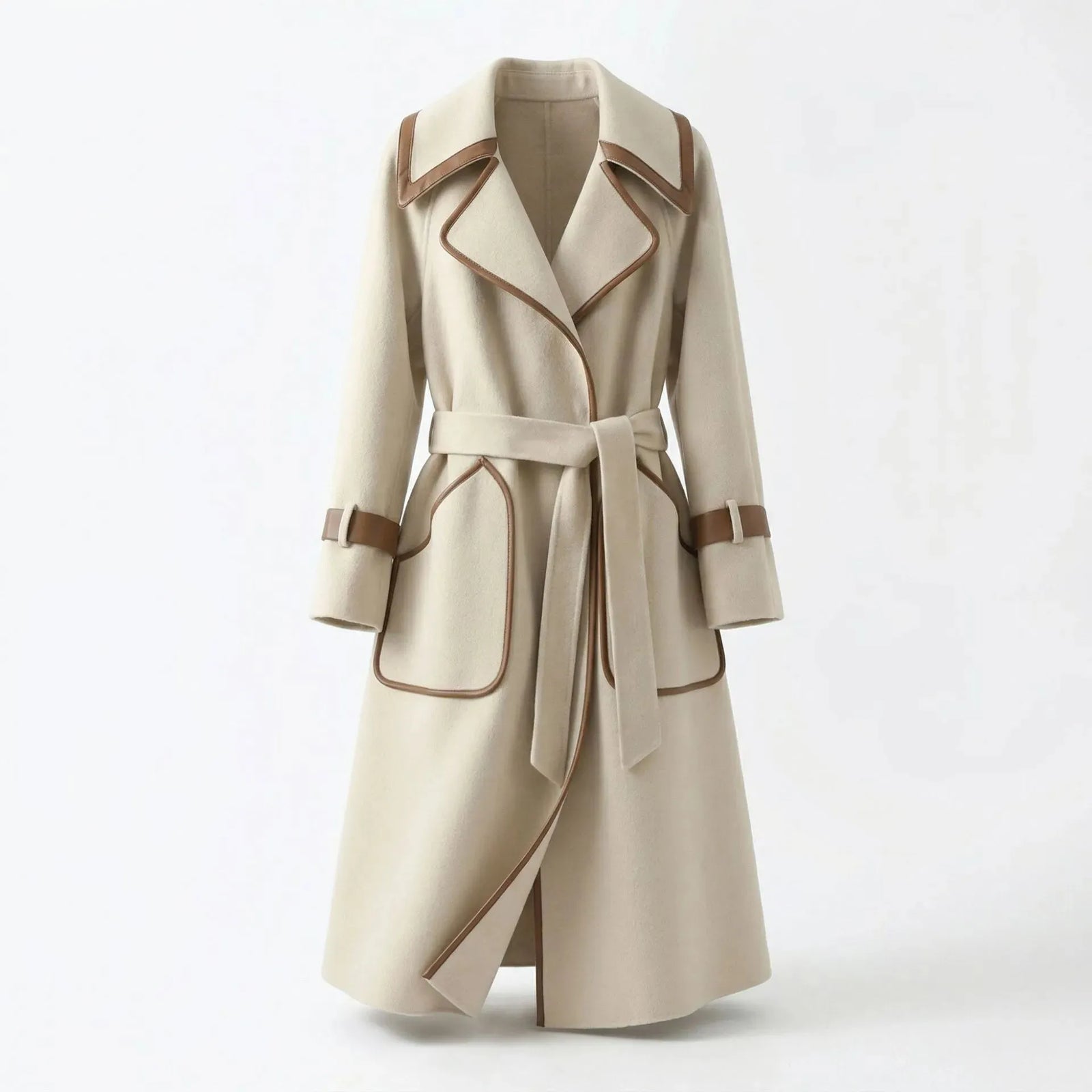 Belted Lapel Long Sleeve Loose Wool Overcoat Workwear | Vesper Collection