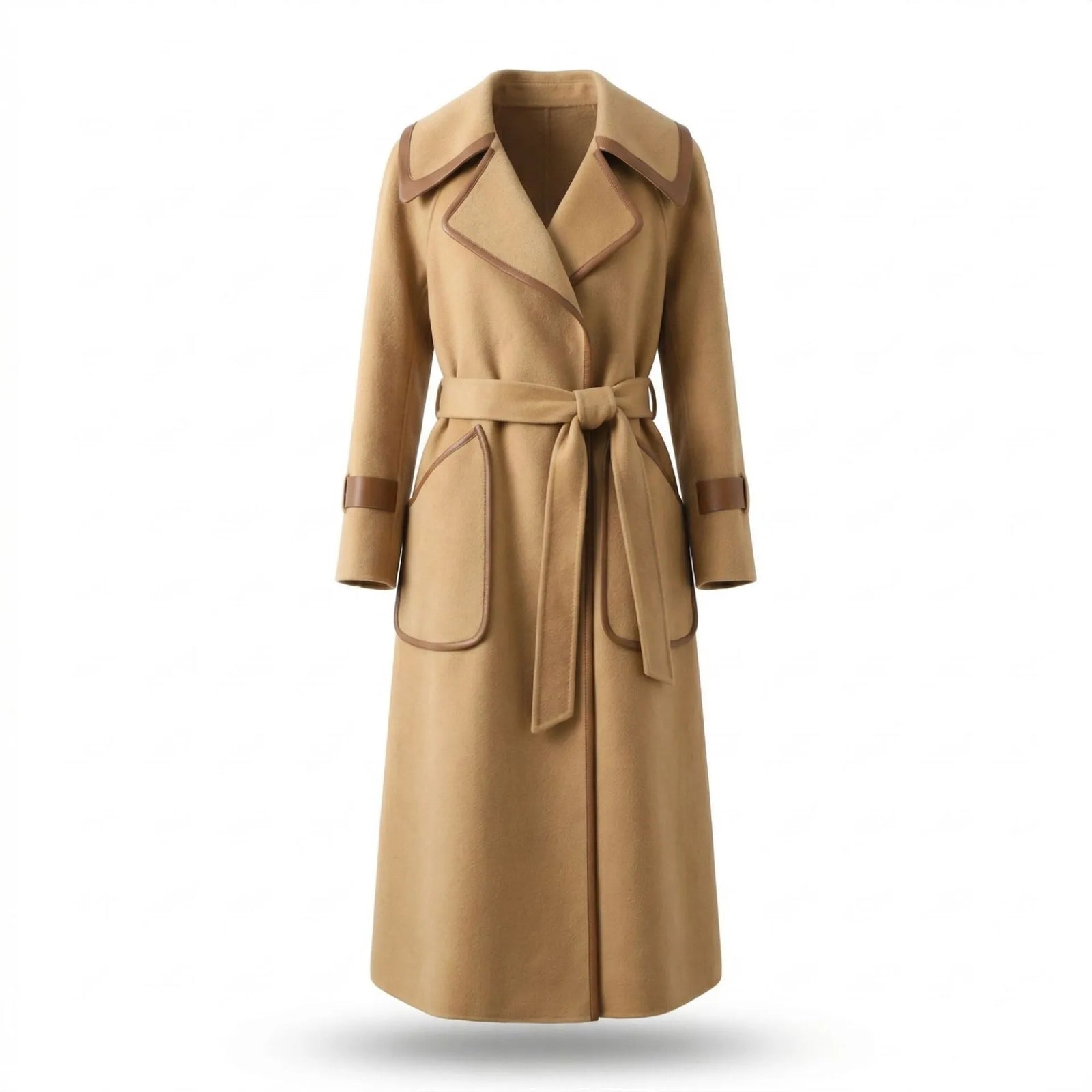 Belted Lapel Long Sleeve Loose Wool Overcoat Workwear | Vesper Collection