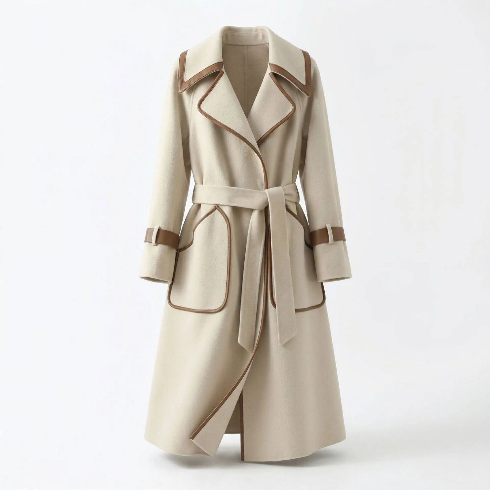 Belted Lapel Long Sleeve Loose Wool Overcoat Workwear | Vesper Collection