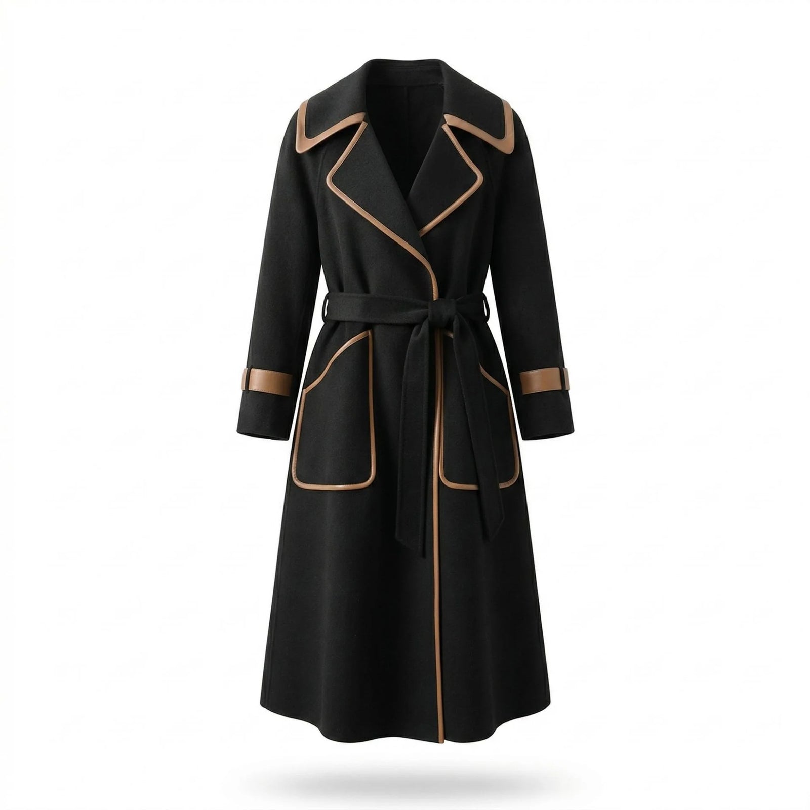 Belted Lapel Long Sleeve Loose Wool Overcoat Workwear | Vesper Collection