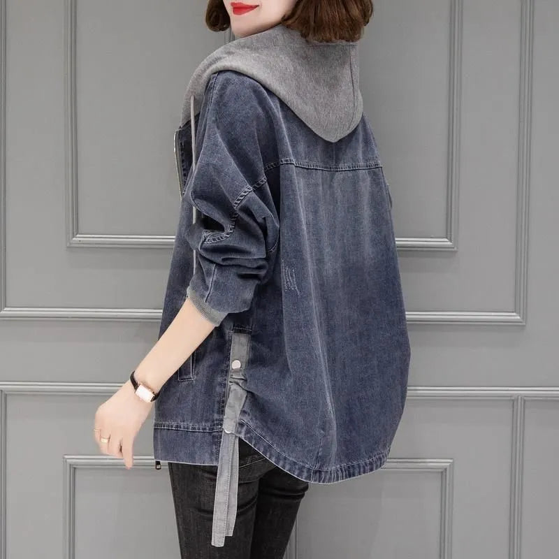 Blue Hooded Long Sleeve Baseball Denim Jacket Casual | Delphi Collection