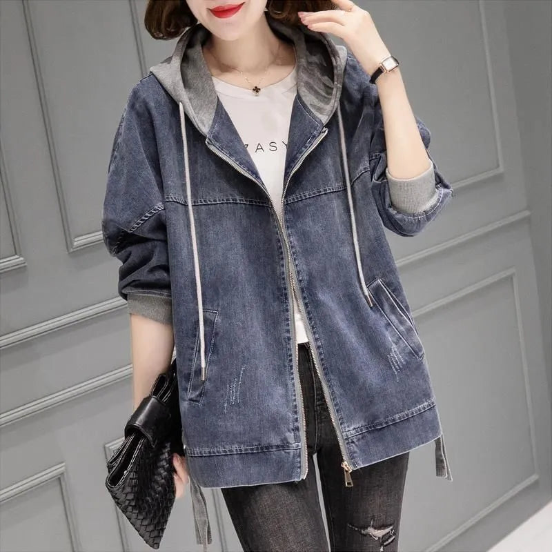 Blue Hooded Long Sleeve Baseball Denim Jacket Casual | Delphi Collection
