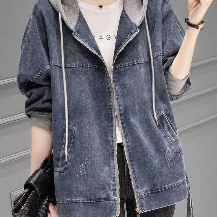 Blue Hooded Long Sleeve Baseball Denim Jacket Casual | Delphi Collection