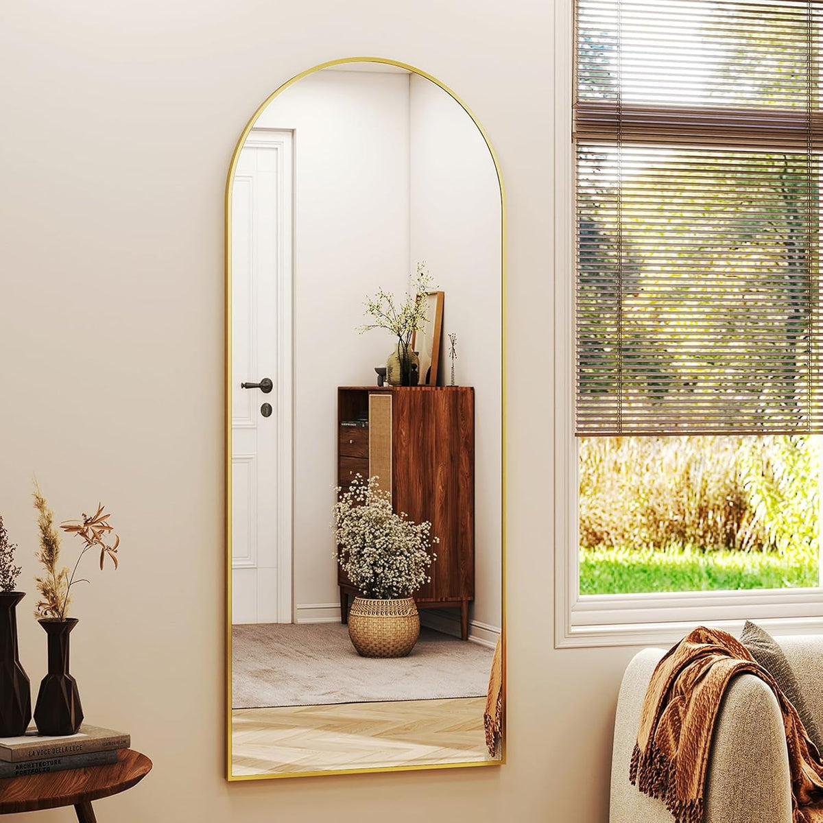 56" X21 Arched Full Length Mirror Floor Mirrors with Aluminum Alloy Frame Free-S