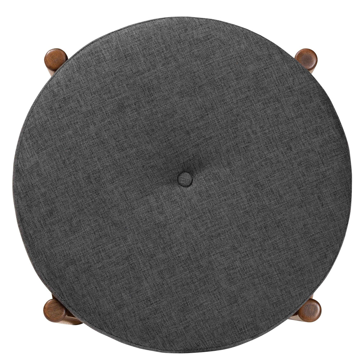 Iliana Japandi Dark Grey Fabric and Walnut Brown Finished Wood Ottoman Footstool