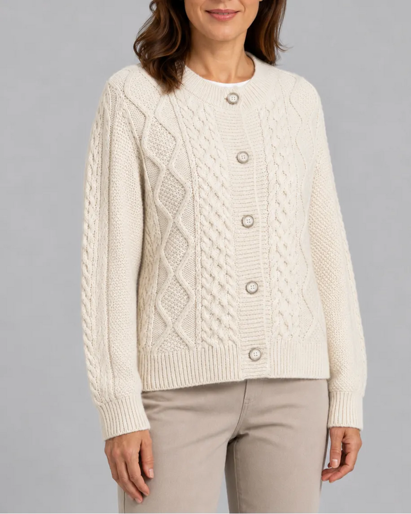 Cable Knit Round Neck Button Front Cardigan