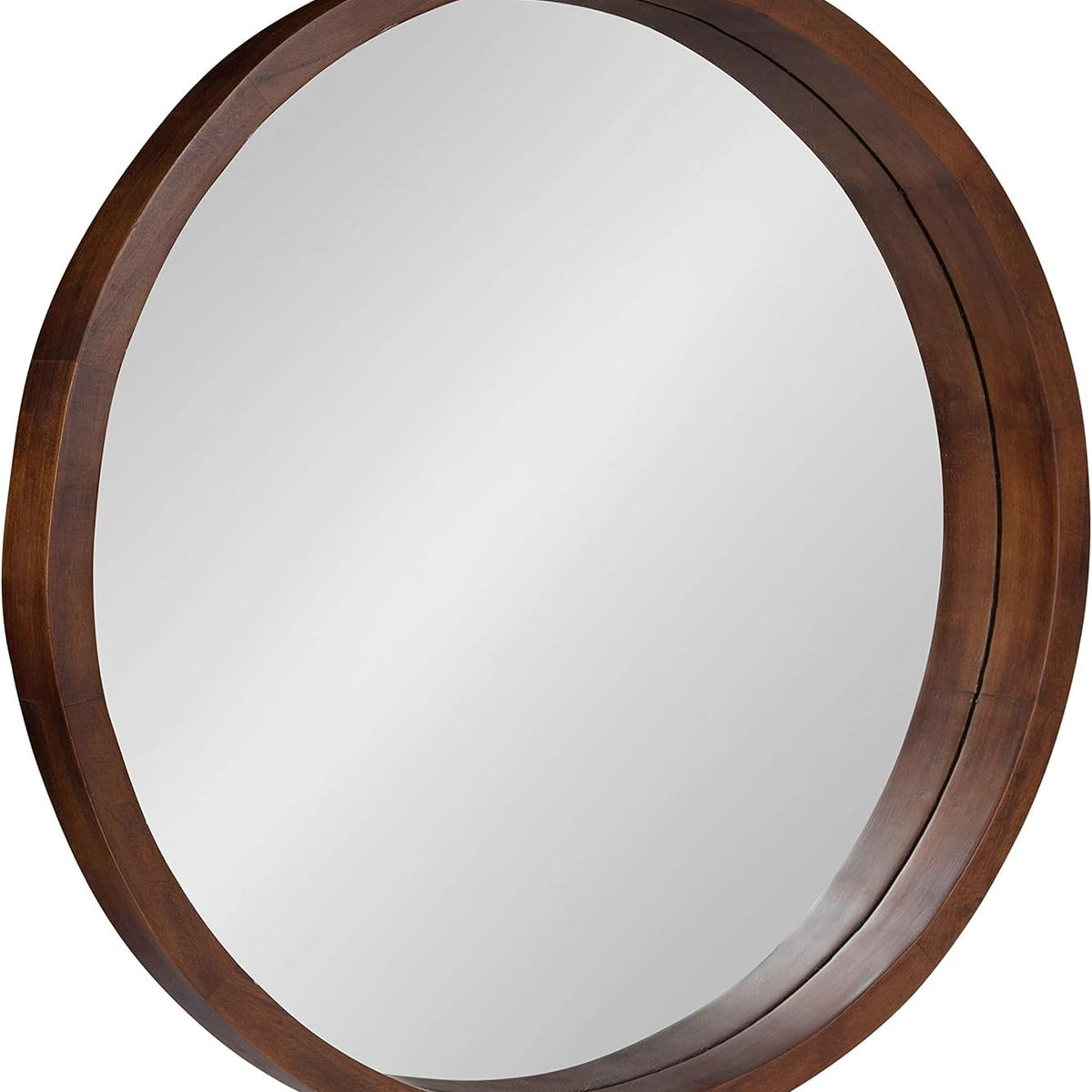 Hutton round Decorative Modern Wood Frame Wall Mirror, 22 Inch Diameter, Walnut Finish