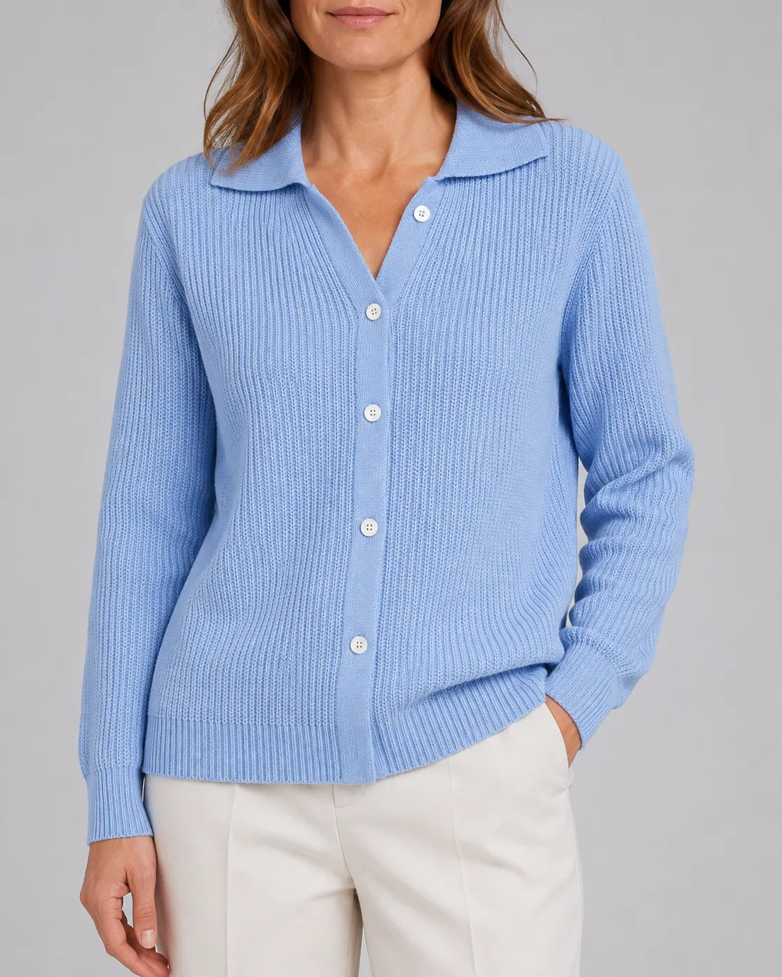 Collared Ribbed Knit Cardigan with Button Front