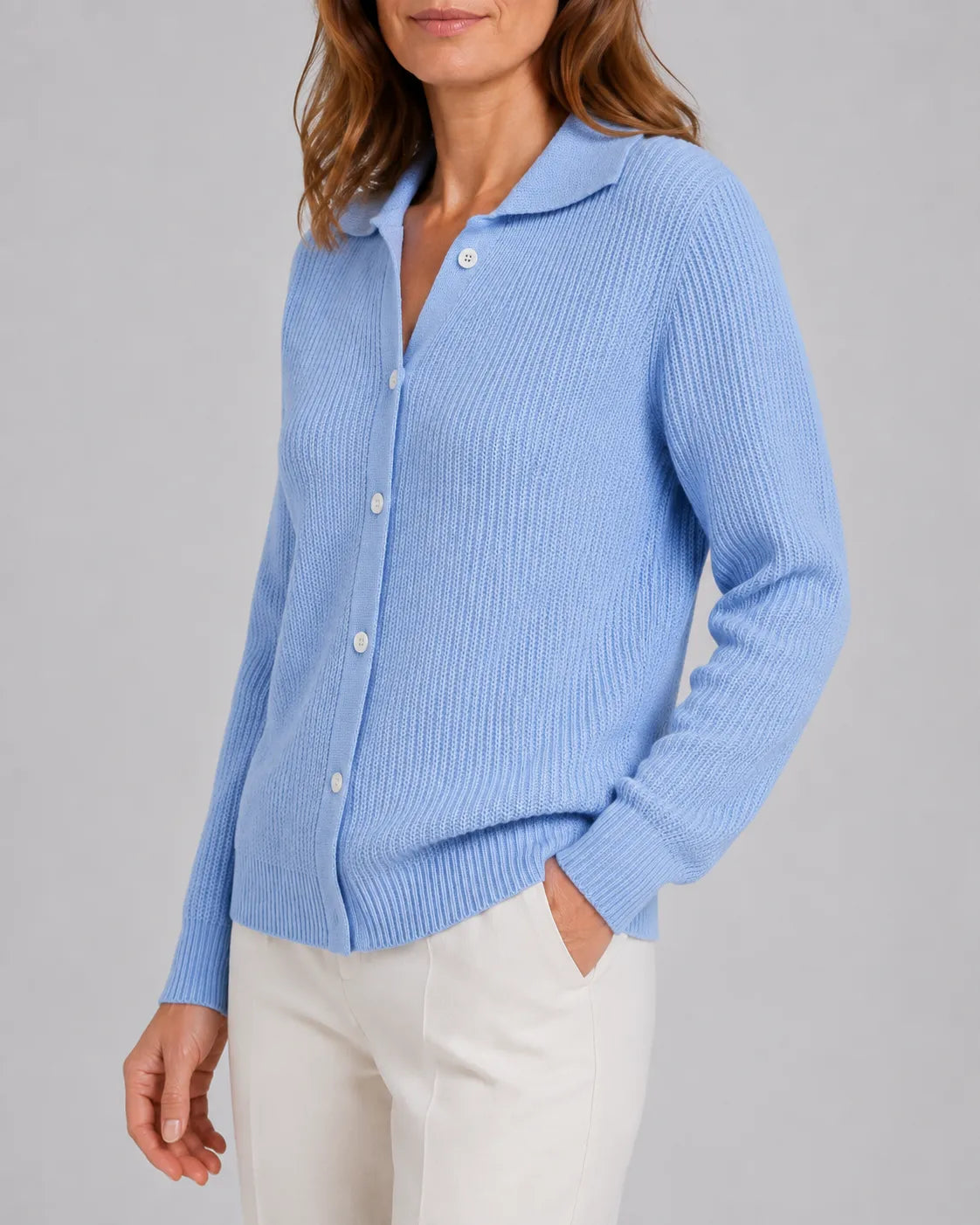 Collared Ribbed Knit Cardigan with Button Front