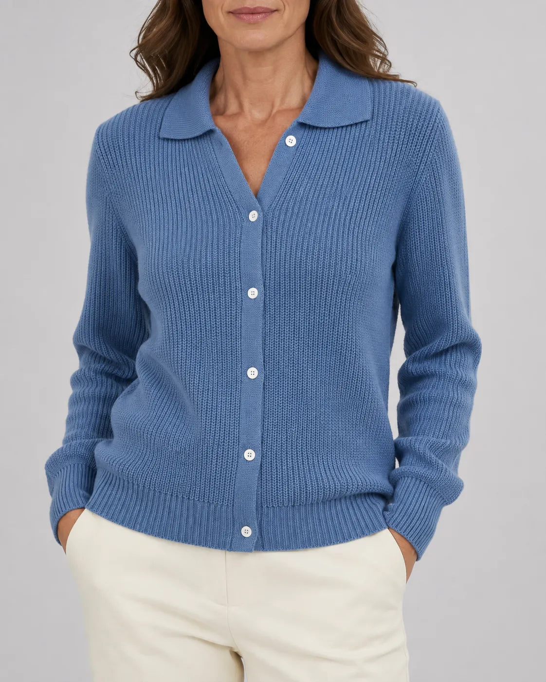 Collared Ribbed Knit Cardigan with Button Front
